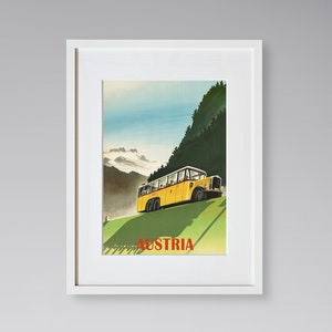 Austria Travel Print - European Travel Poster - Austria Bus Tour - Vintage Travel Poster - Framed Travel Print