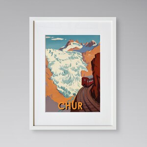 Chur Travel Print - European Travel Poster - Swiss Travel Print - Railway Poster - Vintage Travel Poster - Framed Travel Print