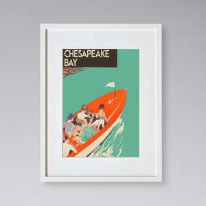 Chesapeake Bay Travel Print - Maryland Travel Poster - Chesapeake Bay Boat Tour - Vintage Travel Poster - Framed Travel Print