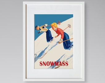 Snowmass Travel Print - Colorado Travel Poster -  Skiing Print - Vintage Travel Poster - Framed Travel Print