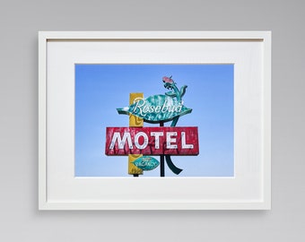 Americana Fine Art Prints - Vintage Photography - Rosebud Motel Sign - Sign Detail - Route 30 - Columbus - Nebraska - Framed Art Prints