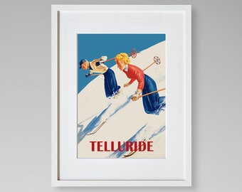 Telluride Travel Print - Colorado Travel Poster - Skiing Print - Vintage Travel Poster - Framed Travel Print