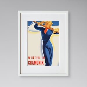 Winter in Chamonix Travel Print - European Travel Poster - France Travel Print - Skiing Print - Vintage Travel Poster - Framed Travel Print