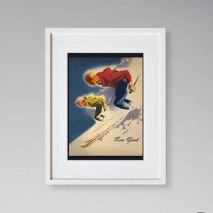 New York Travel Print - Skiing Poster - Vintage Travel Poster - Framed Travel Print