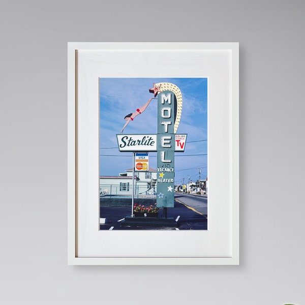 Americana Fine Art Prints - Vintage Photography - Starlite Motel Sign - Old Orchard Beach - Maine - Framed Art Prints