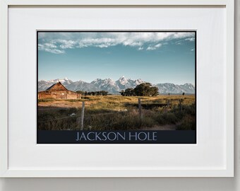 Jackson Hole Travel Print - Póster de viaje de Wyoming - Póster de naturaleza - Póster de viaje - Impresión de viaje enmarcada