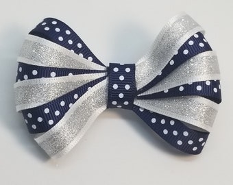 Navy Blue and Silver-Handmade bows for Girls- Custom made Bow-Handmade bows for babies-Uniform Bows-School Uniform Bows-Dallas Cowboys Bow