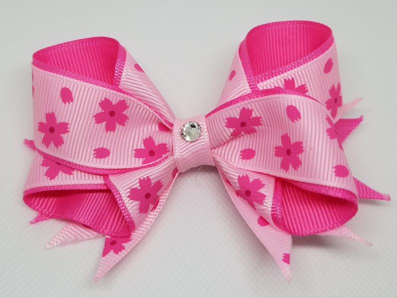 3.5 Pink Flower Bow with Bling
