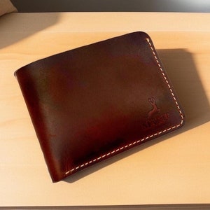 Cartera plegable artesanal clásica, cartera de cuero para hombre, cartera monograma, cartera delgada cosida a mano
