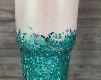 The Berire Stainless Steel Tumbler, Blue and White Tumbler, Glitter Tumbler, Custom Tumbler, Gift for Her, Christmas Gift, Gift for Teen