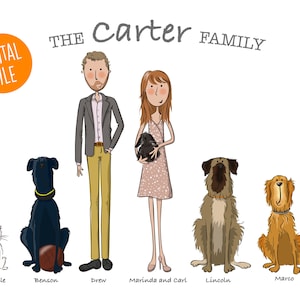 Custom family portrait illustration. Bespoke family portrait. Original gift. Personalised birthday gift. Digital illustration.