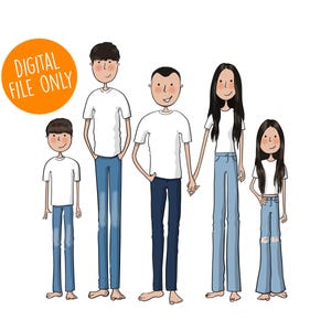 Individuelle Familien Illustration. Maßgeschneidertes Familienportrait. Einzigartiges Geschenk für die schwer, für Menschen zu kaufen. Weihnachtskarte.