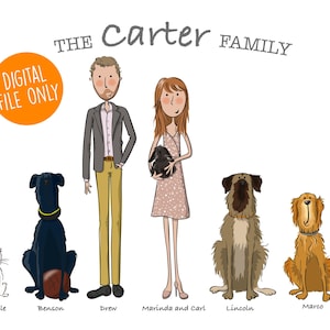 Custom family portrait illustration. Bespoke family portrait. Original gift. Personalised birthday gift. Digital illustration.