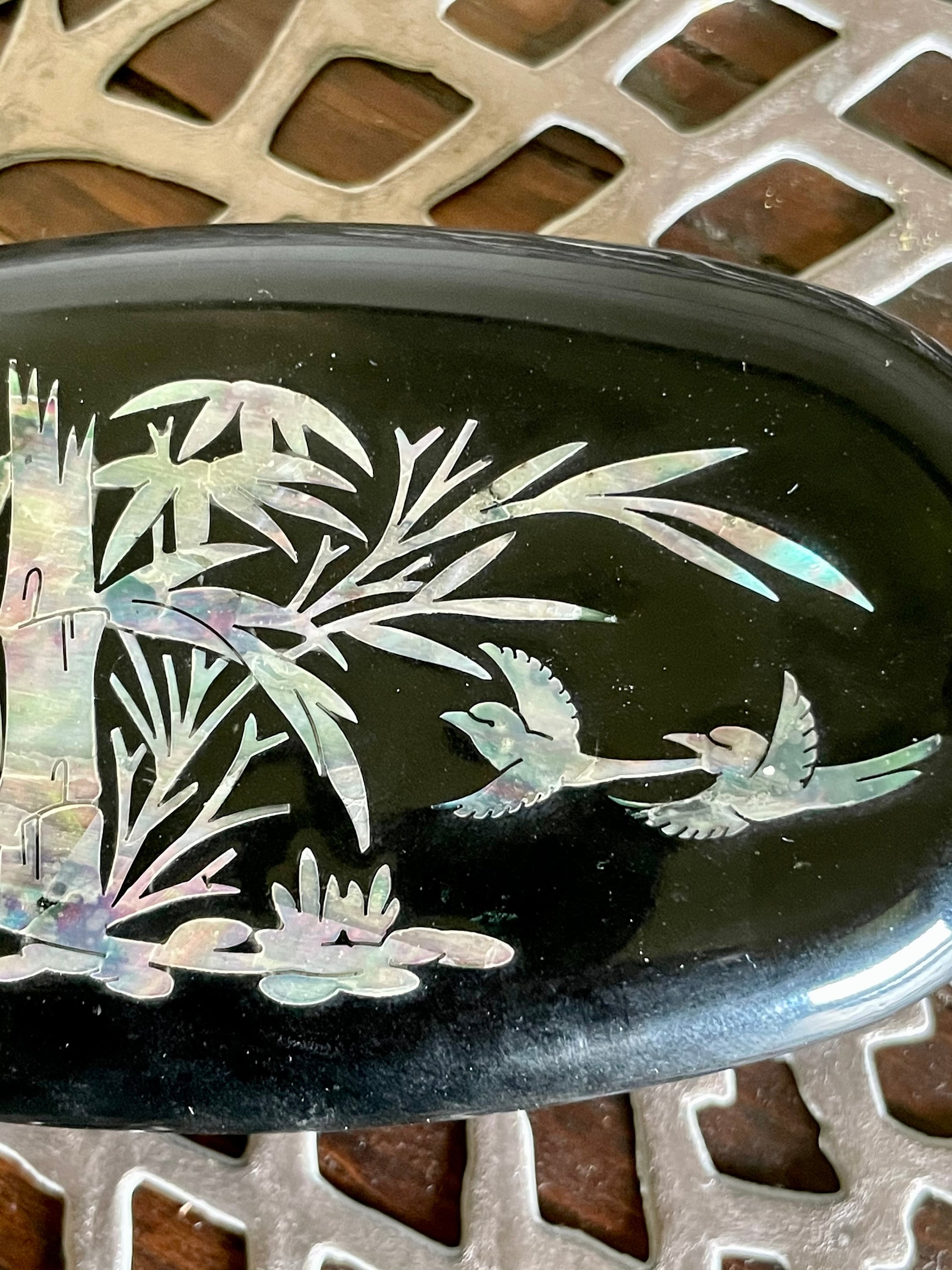 Black Lacquer Box Abalone Shell Inlay Trinket Box Asian Decor Bamboo ...