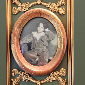 Portrait miniature Florence G. Vanghi : garçon Renaissance italienne, cadre doré