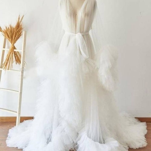 White Bridal Robe/wedding Robe/fur Trimmed Robe/wedding Robes Etsy