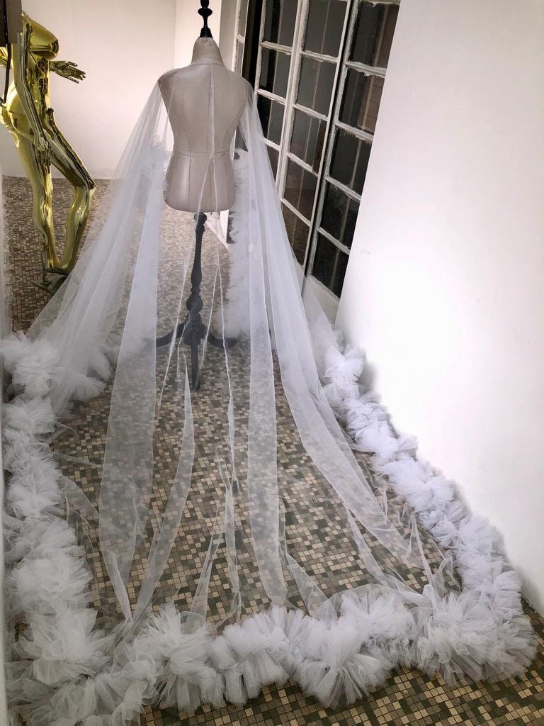 EllieHouse Long Tulle Shoulder Bridal Cape Wedding Veil Cloak T42