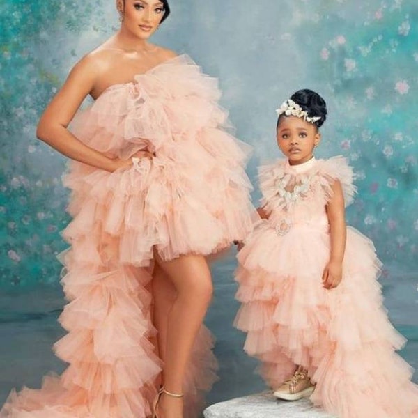 Orange Tulle Mother Daughter Matching Gowns MGD151