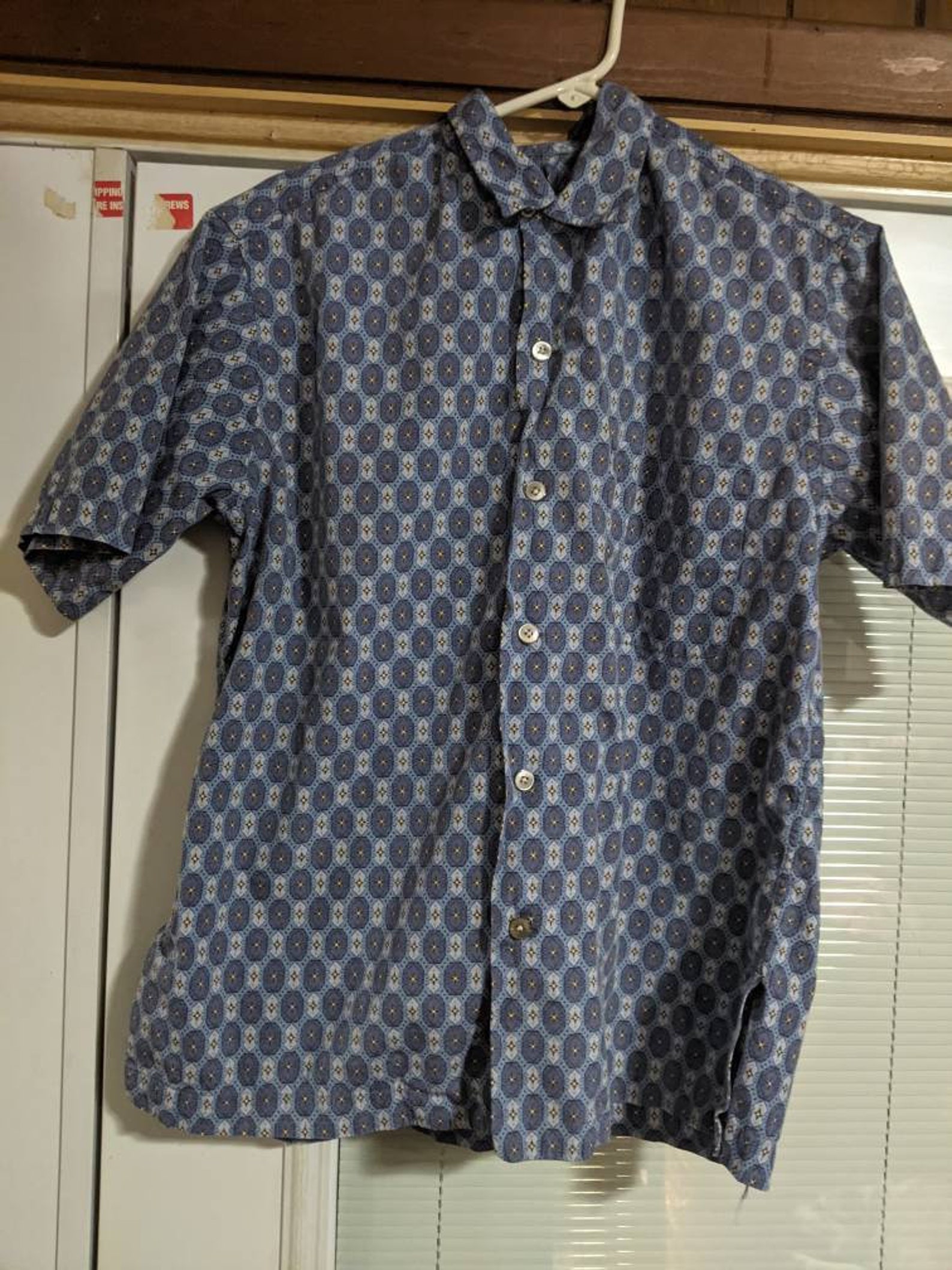 Vintage Men's Funky Pattern Blue Button up Shirt Size M - Etsy UK