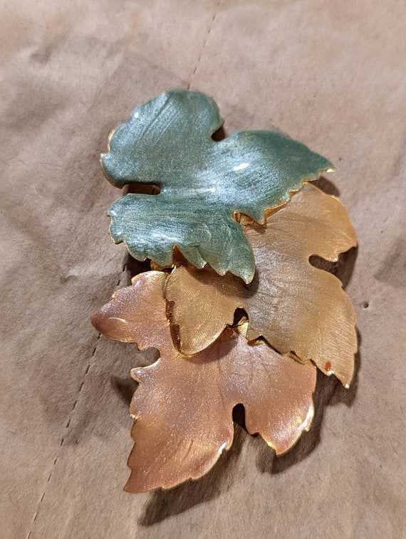 Vintage Tri-Color Brooch with Beautiful Leaves. L… - image 1