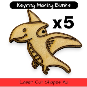 Wooden Dinosaur Key Ring & Bag Tag Blanks for DIY, Set of 5