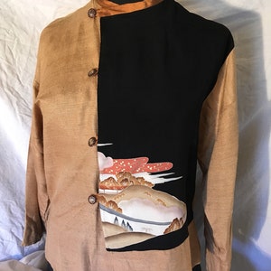 Asymmetric Silk Blouse: Recycled Kimono Fabric, Copper Accents