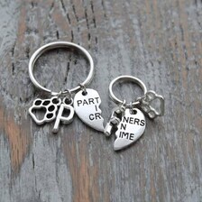 Partners in crime collar charm and keyring set with your initial, dog gift, dog lover gift