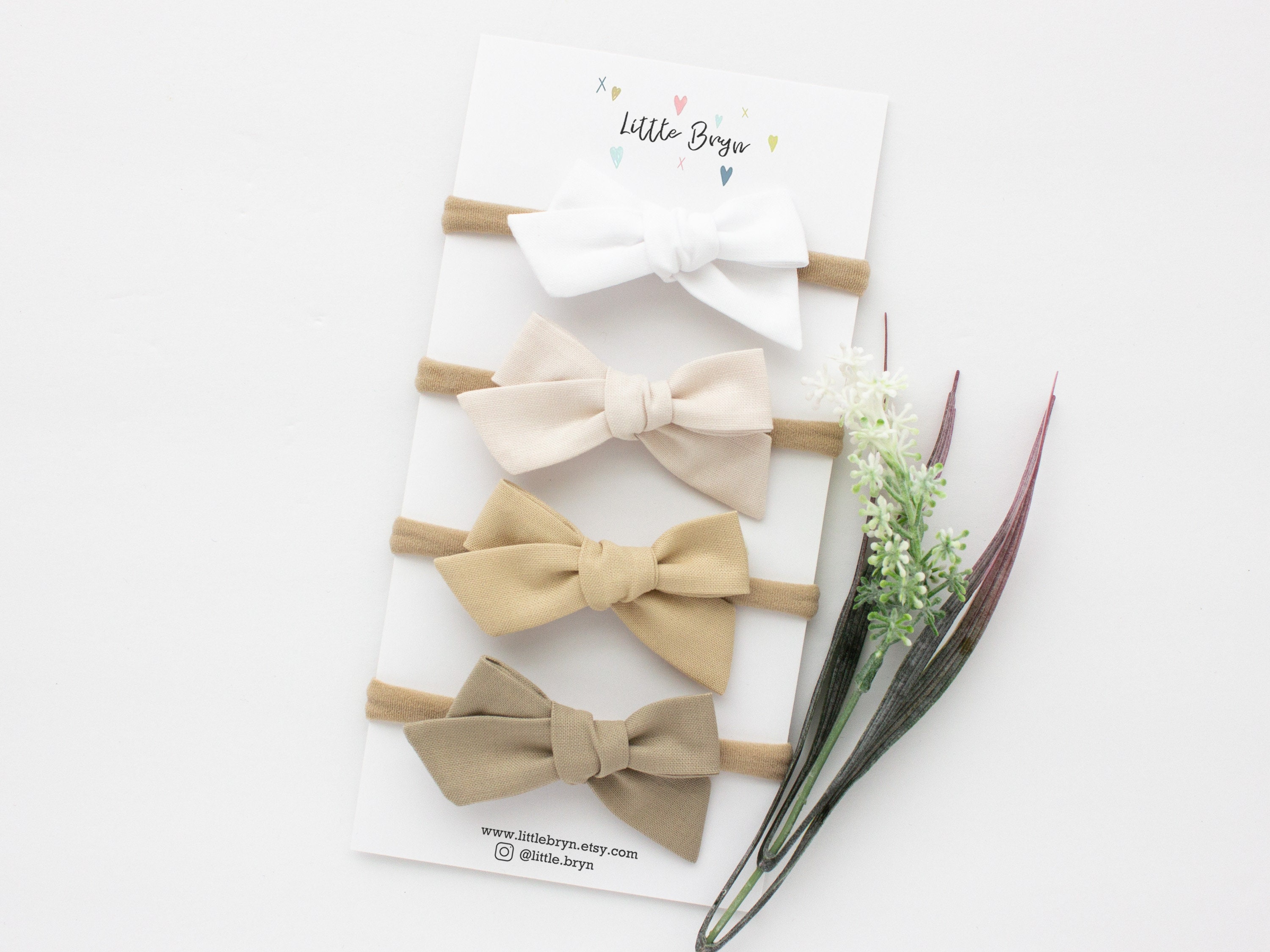 Neutral Baby Bows,  Newborn Headband, White Girls Nylon Headband or H…