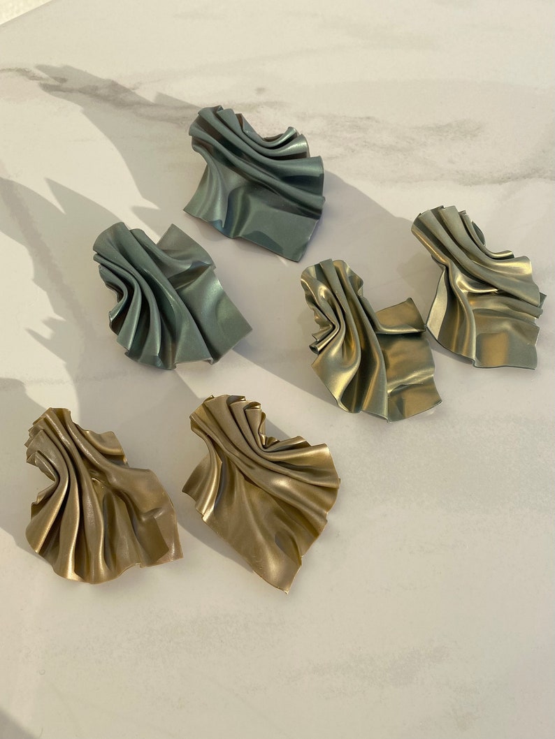 TALIA Polymer clay, statement earrings, metallic jewelry, cloth earrings image 8