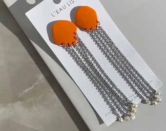 MEDUSA | Polymer clay, statement earrings, stainless steel jewelry, pearl earrings