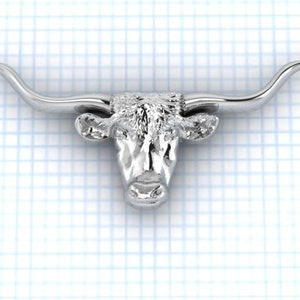 May include: A silver pendant in the shape of a longhorn steer head with detailed horns and facial features.