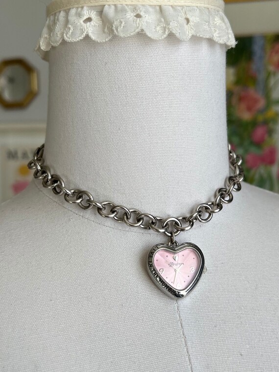 Vintage Pink Heart Watch Necklace - image 2