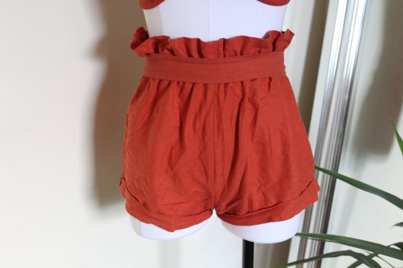orange paperbag shorts