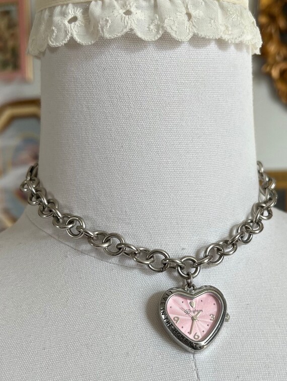 Vintage Pink Heart Watch Necklace - image 5
