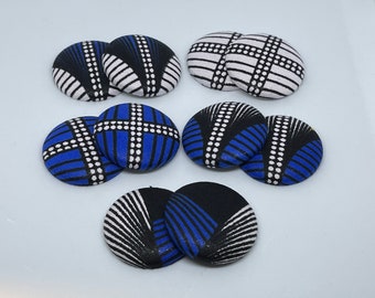 Fabric Covered Button Earrings, Black, Blue, White, Dots