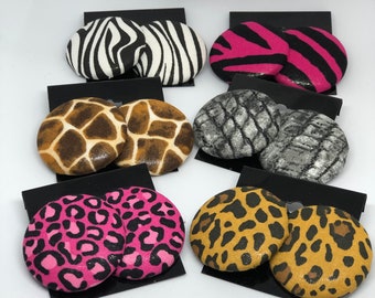 Orecchini a bottone con stampa animalier rivestiti in tessuto, perno senza nichel, stampa zebra, ghepardo, giraffa, pelle di serpente