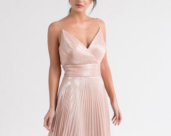 strapless open back dress GRECIAN PLEATED LAME DRESS  Dave & Johnny
