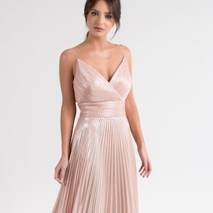 Evening glamour gown in pink, Grecian Long Prom Dress, Pastel pleated cocktail dress, Floor Length sexy pleated gown, Pink Bridesmaid dress
