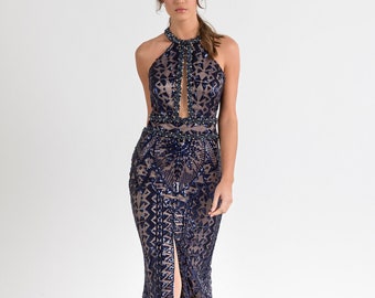 Blue Sequin Knit Maxi Dress: Low Backless Sparkly Halter Gown, Holiday Beach Dress, Birthday/honeymoon - Etsy Blue Sequin Knit Maxi Dress: Low Backless Sparkly Halter Gown, Holiday Beach Dress, Birthday/honeymoon - Etsy