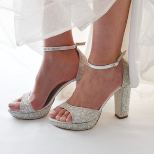 White sequin heels online