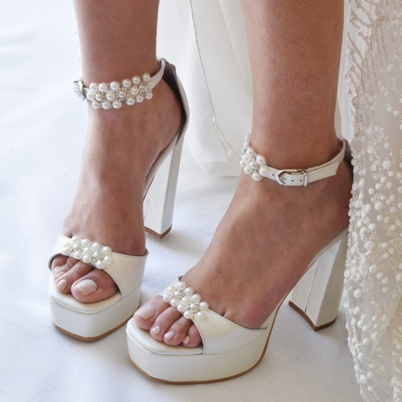 Ivory Platform Heels Wedding | Platform Sandals Bridal – Beautifully  Handmade UK