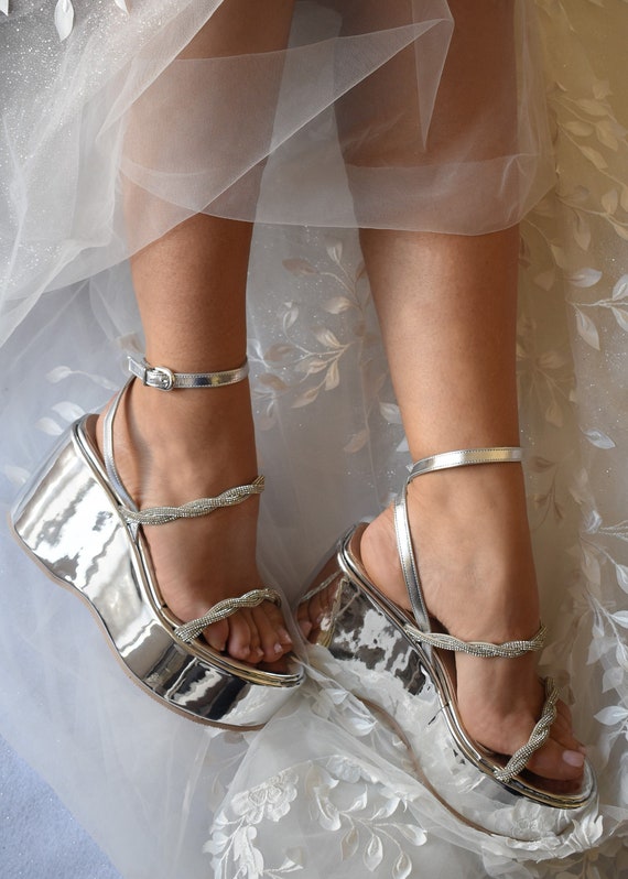 silver platform dress sandals Loretta Silver Snake Platform Sandal