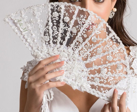 Wedding Lace Fan Bridal Non folding Fan White Lace Hand Fan