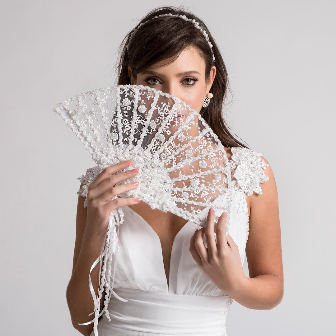 Wedding Lace Fan, Bridal Nonfolding Fan, White Lace Hand Fan, Mother