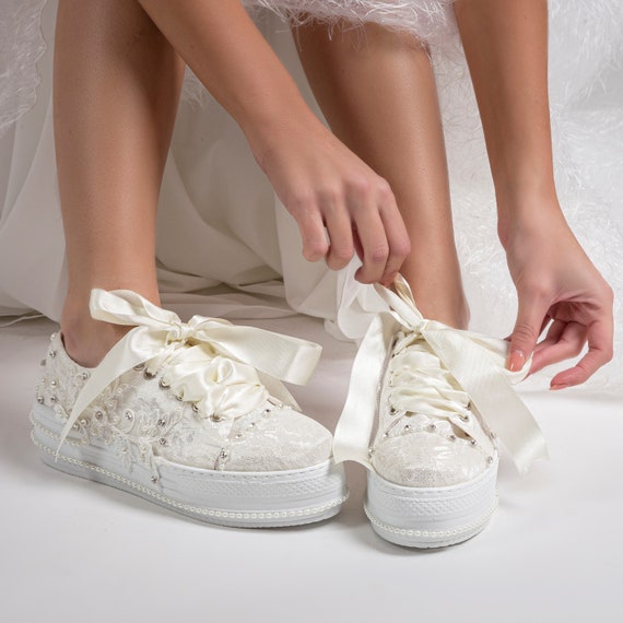 Wedding Platform Sneakers, Platform Flats in Lace, Bridal Platform