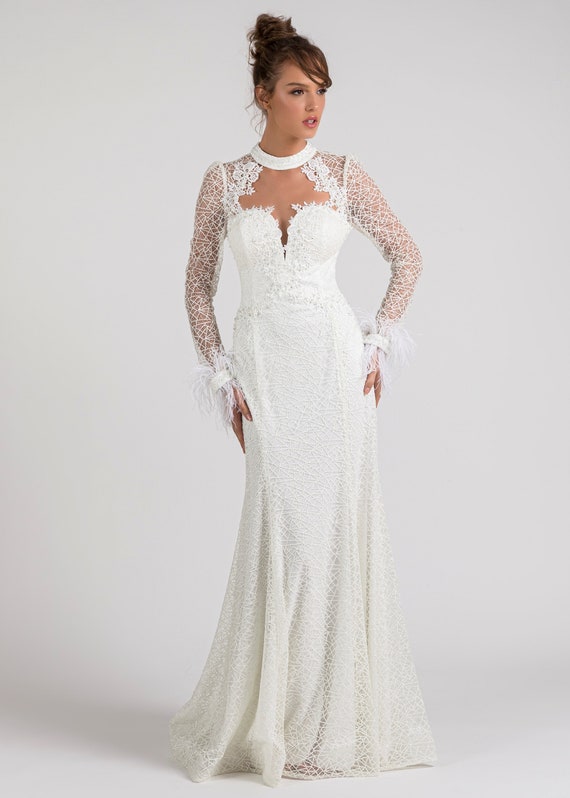 Glamorous Wedding Gown, Elegant Mermaid Wedding Dress, Graphic Lace Crepe Bridal  Dress, Flattering Bride Cleavage Gown, Old-hollywood Dress - Etsy Canada