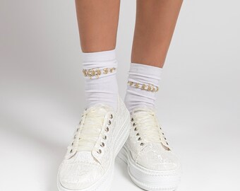Scarpe da ginnastica bianche con plateau, da donna, estive