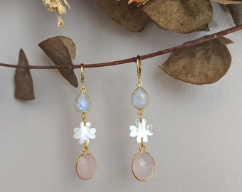 AZELIA earrings moonstones and pink quartz