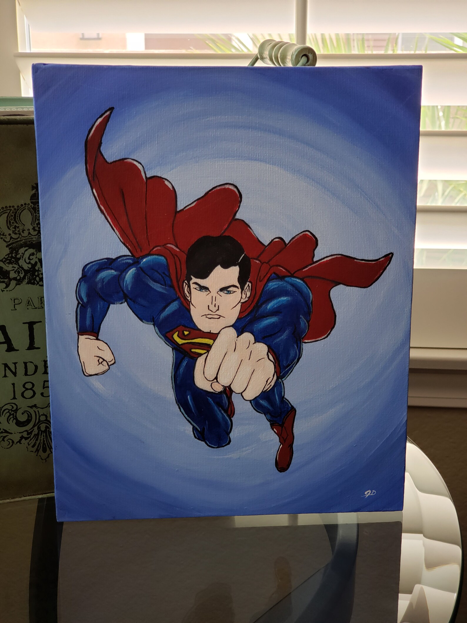 Original Hand Painted Superman Inspried Acrylic Painting on a Etsy