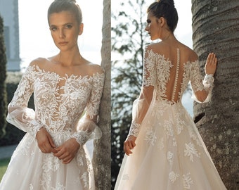 Deep V Neck Wedding Dress With Long 